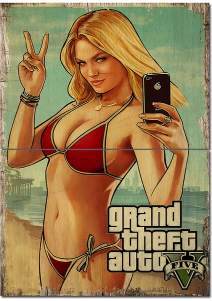 Gta 5 Kırmızı Bikinili Kadın Model Ahşap Tablo 70CMX 100CM