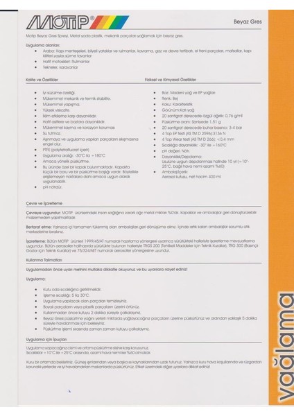 Beyaz Gres Yağlama Spreyi 400 Ml. modelleri