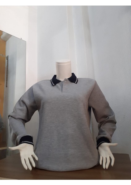 Gri Yakaları Laci 2 Düğmeli Sweatshirt