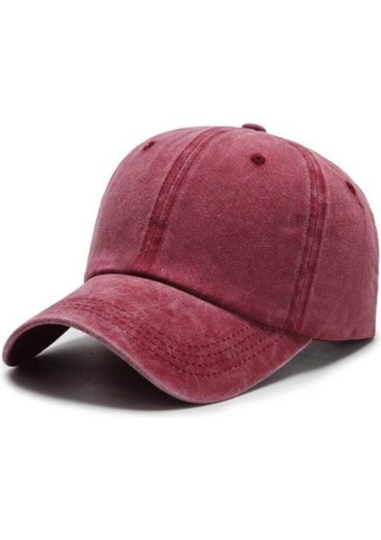 Unisex Yıkamalı Eskitme Bordo Kep Şapka