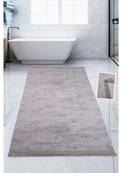 Nova Gri 100X200 Cmbüyük Ebat Banyo Paspası Spor Saçaklı Kaymaz Taban Peluş Püsküllü Banyo Halısı