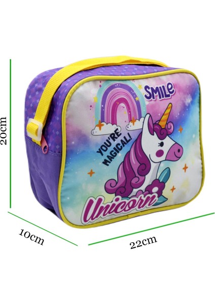 3 Bölmeli Ilkokul Okul Sırt Çantası ve Beslenme Çantası Unicorn Mor fırsatları