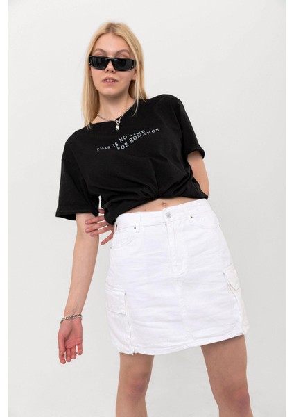 No Time For Romance Baskılı Oversize %100 Pamuk Kadın Tişört