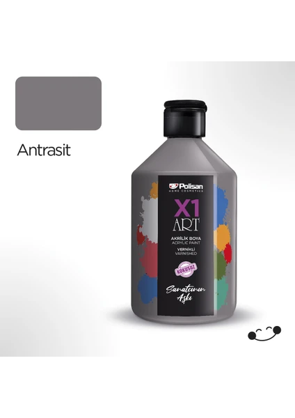 X1 Art Vernikli Hobi Boyası Antrasit 500 ml