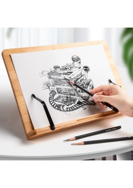 Ahşap Katlanabilir Kitap Okuma Standı - Kitap-Tablet Tutma Standı Bambu-5 Kademeli