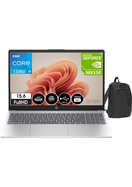 Hp Laptop 15-FD0016NT I5 1335U 8gb 1tb SSD MX550 15.6" Fhd WINDOWS11PRO Taşınabilir Bilgisayar 8898J7EAW35+WEBLEGELSINÇANTA