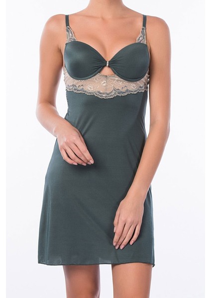 Pierre Cardin Kadın Yeşil Maddy Destekli Soft Cup Taşlı Gecelik Takım EDY4396