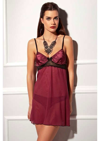 Kadın Frida Bordo Ince Askılı Kombinezon Takım EDY4223