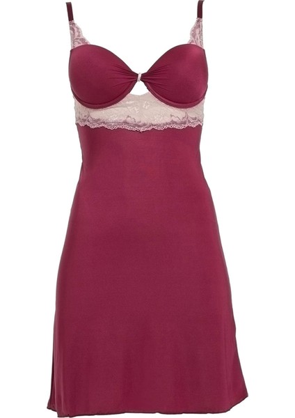 Pierre Cardin Kadın Bordo Maddy Destekli Soft Cup Taşlı Gecelik Takım EDY4396
