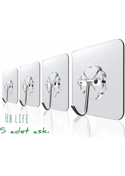 Hb Life 5 Adet 6X6CM Şeffaf Güçlü Kendinden Yapışkanlı Kapı Duvar Askıları Ağır Yük Taşıma