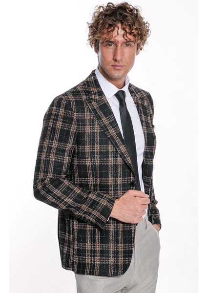 Ekose Desen Slim Fit Siyah Erkek Ceket indirimleri