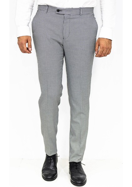 Kaz Ayağı Desenli Slim Fit Gri Erkek Pantolon modelleri