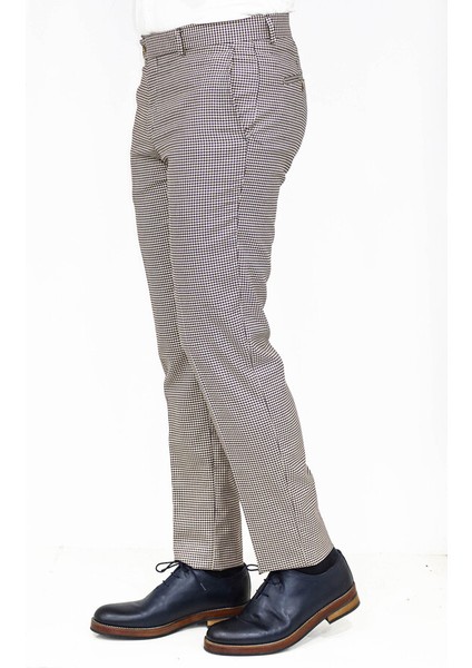 Kazayağı Desenli Açık Kahverengi Erkek Pantolon modelleri