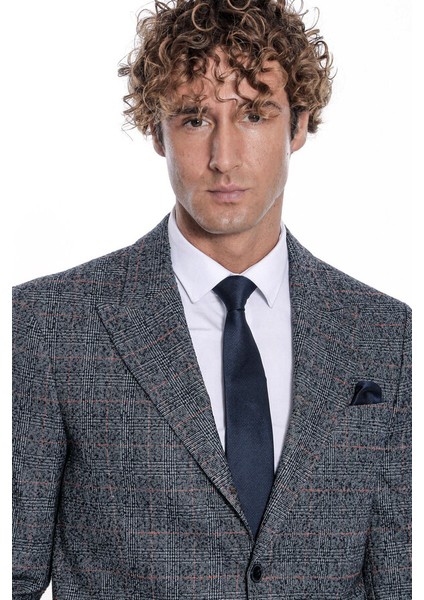 Ekose Desen Slim Fit Lacivert Erkek Ceket fiyatları