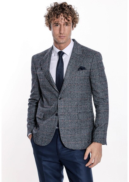 Ekose Desen Slim Fit Lacivert Erkek Ceket modelleri