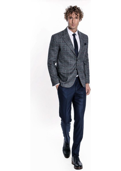 Ekose Desen Slim Fit Lacivert Erkek Ceket fırsatları