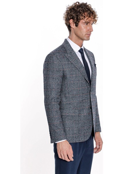 Ekose Desen Slim Fit Lacivert Erkek Ceket indirimleri