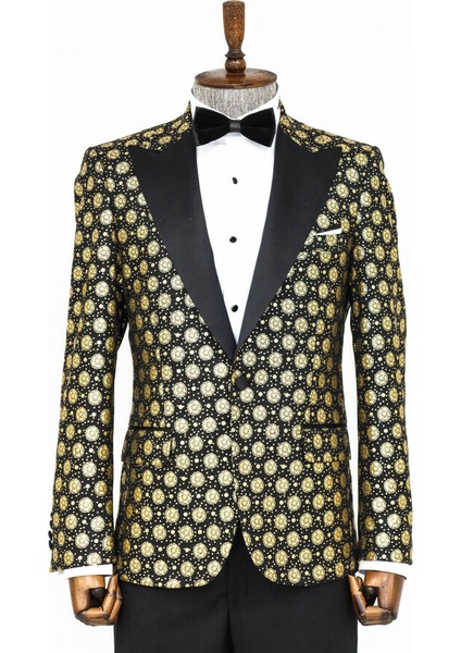 Çiçek Desenli Sivri Yaka Siyah Erkek Smokin Ceket fiyatları