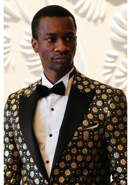 Çiçek Desenli Sivri Yaka Siyah Erkek Smokin Ceket modelleri