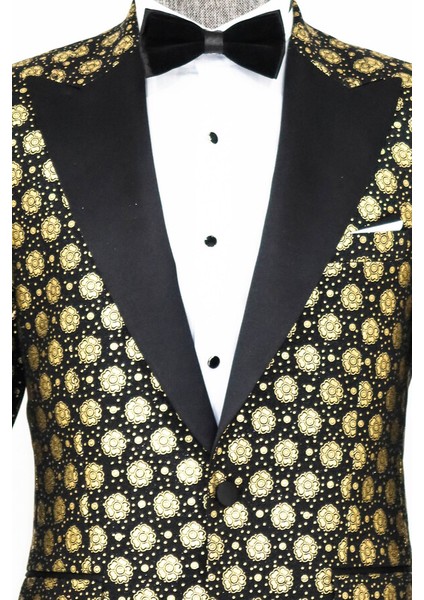 Çiçek Desenli Sivri Yaka Siyah Erkek Smokin Ceket fırsatları