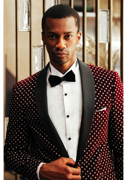 Nokta Desenli Slim Fit Bordo Erkek Smokin Ceket