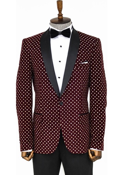 Nokta Desenli Slim Fit Bordo Erkek Smokin Ceket fiyatları