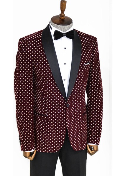 Nokta Desenli Slim Fit Bordo Erkek Smokin Ceket fırsatları