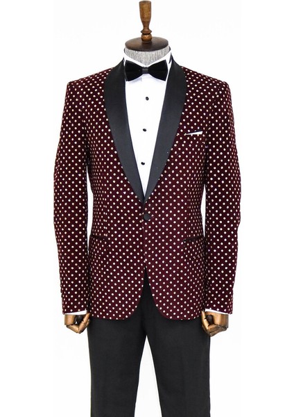 Nokta Desenli Slim Fit Bordo Erkek Smokin Ceket indirimleri