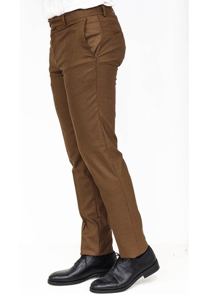 Desenli Kahverengi Erkek Kumaş Pantolon modelleri