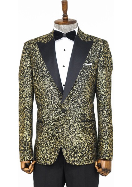 Tüy Desenli Slim Fit Siyah Erkek Smokin Ceket modelleri