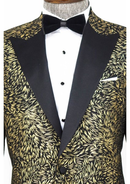 Tüy Desenli Slim Fit Siyah Erkek Smokin Ceket fırsatları