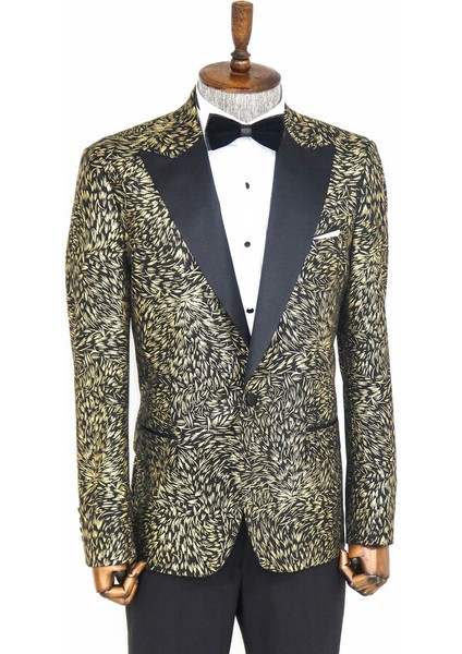 Tüy Desenli Slim Fit Siyah Erkek Smokin Ceket indirimleri