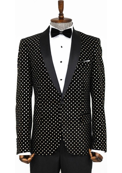 Nokta Desenli Slim Fit Siyah Erkek Smokin Ceket fiyatları