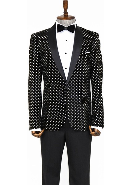 Nokta Desenli Slim Fit Siyah Erkek Smokin Ceket indirimleri