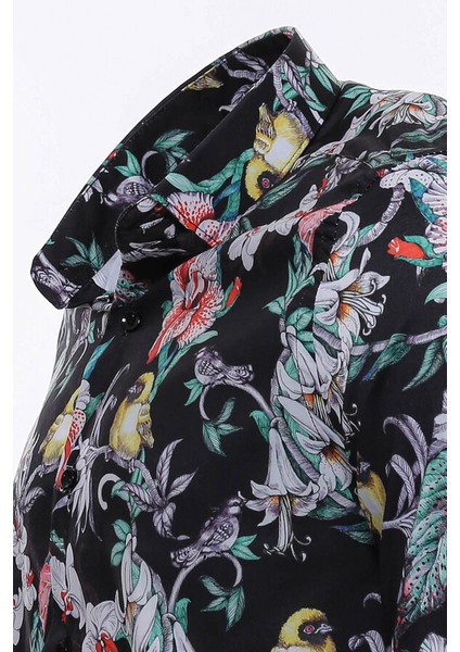 Çiçek Kuş Desenli Slim Fit Uzun Kollu Siyah Erkek Gömlek fiyatları