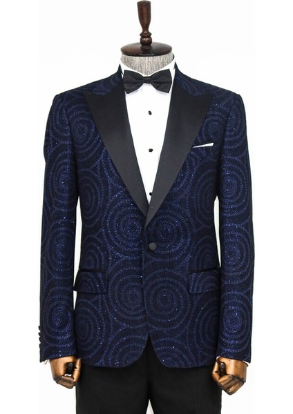 Hipnoz Desen Sivri Yaka Slim Fit Lacivert Erkek Smokin Ceket fiyatları