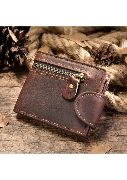 Erkek Tokalı Çok Fonksiyonlu Cüzdan - Koyu Kahverengi (Yurt Dışından)