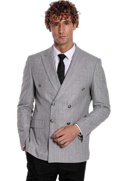 Kruvaze Slim Fit Çizgili Gri Erkek Ceket indirimleri