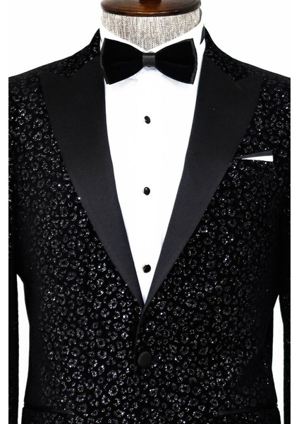 Leopar Desenli Slim Fit Siyah Erkek Smokin Ceket fiyatları