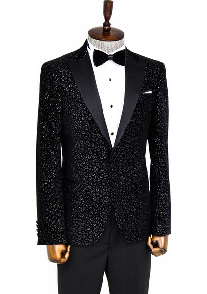 Leopar Desenli Slim Fit Siyah Erkek Smokin Ceket modelleri