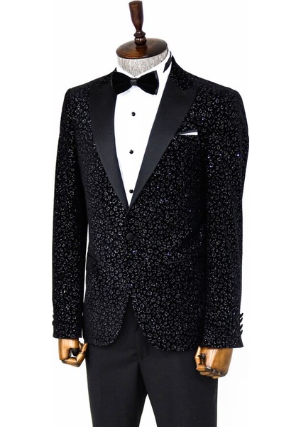 Leopar Desenli Slim Fit Siyah Erkek Smokin Ceket indirimleri