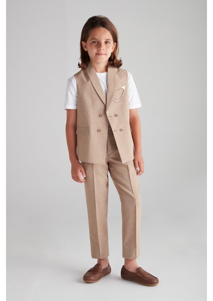 Erkek Çocuk Kolsuz Kruvaze Takım Elbise (Vizon) - Yaka Aksesuarlı fiyatları