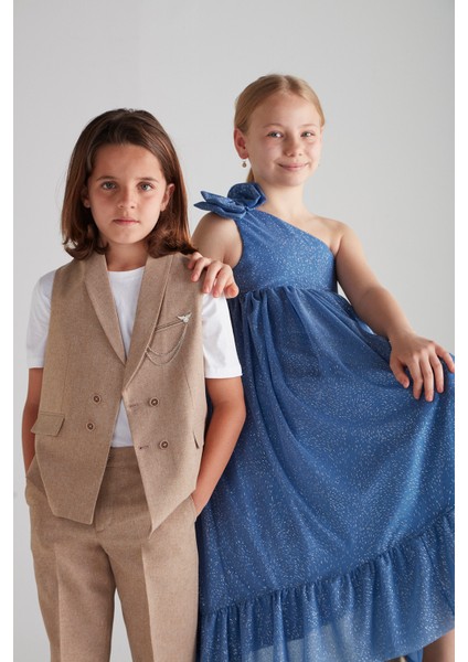 Erkek Çocuk Kolsuz Kruvaze Takım Elbise (Vizon) - Yaka Aksesuarlı indirimleri