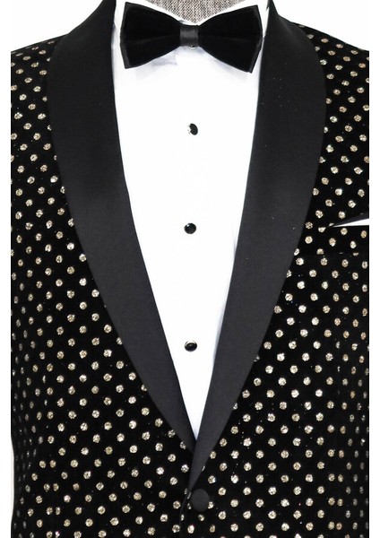 Nokta Desenli Slim Fit Siyah Erkek Smokin Ceket modelleri