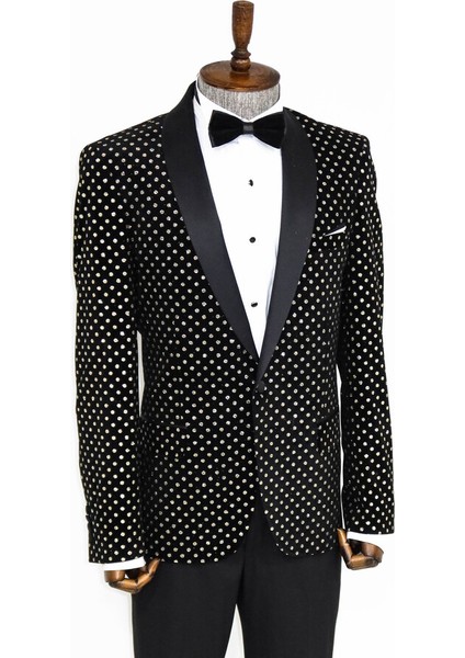 Nokta Desenli Slim Fit Siyah Erkek Smokin Ceket fırsatları