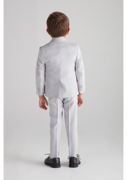Erkek Çocuk Kruvaze Çizgili Takım Elbise (Gri) - Üçlü Takım (Pantolon,gömlek,ceket) indirimleri