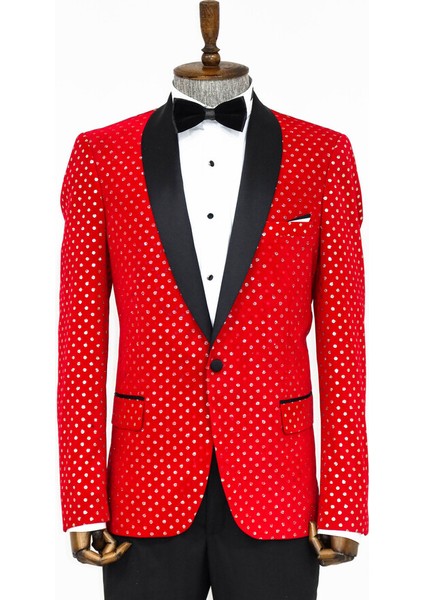 Nokta Desenli Slim Fit Kırmızı Erkek Smokin Ceket fiyatları