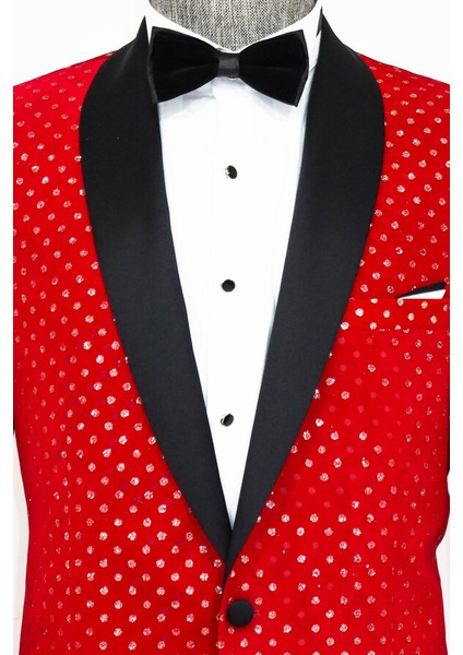 Nokta Desenli Slim Fit Kırmızı Erkek Smokin Ceket modelleri