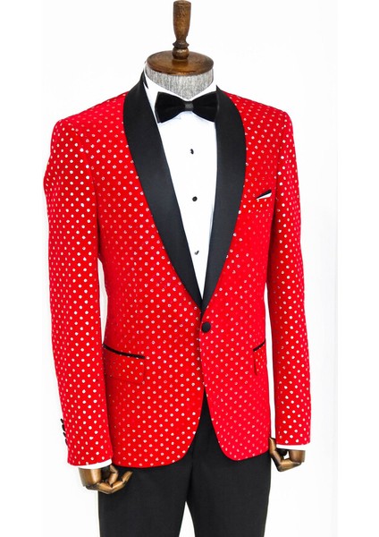Nokta Desenli Slim Fit Kırmızı Erkek Smokin Ceket indirimleri