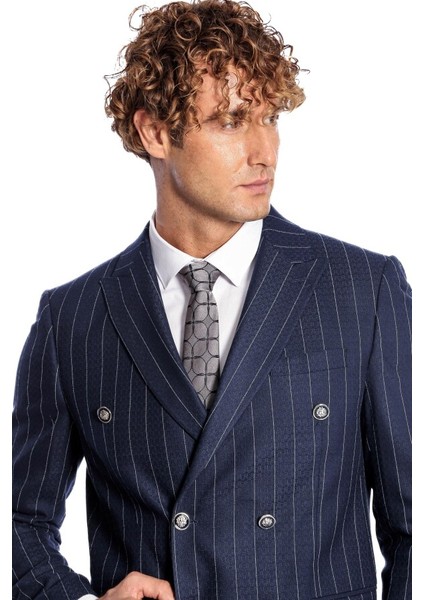 Kruvaze Slim Fit Çizgili Lacivert Erkek Ceket fiyatları
